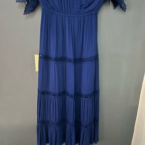 Long blue off the shoulder dress, full length
